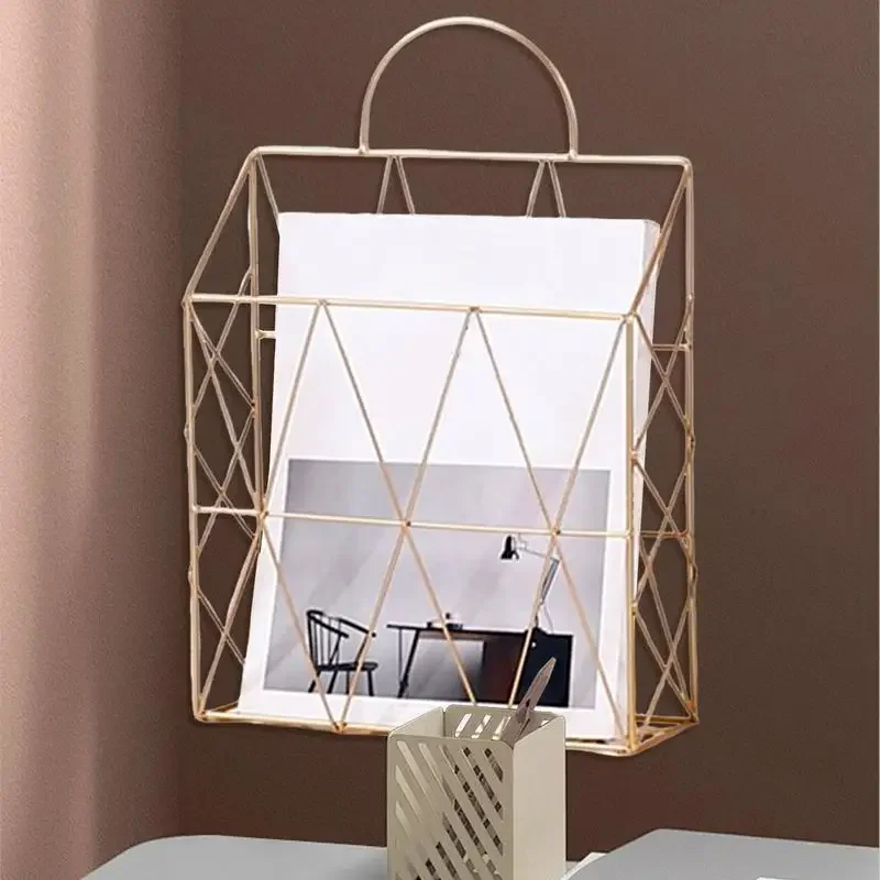 Wall Mounted File Holder Paper Folder Rack Vertical Wire Shelf Display Holder Stylish Space Saving File Storage For Home Bedroom
