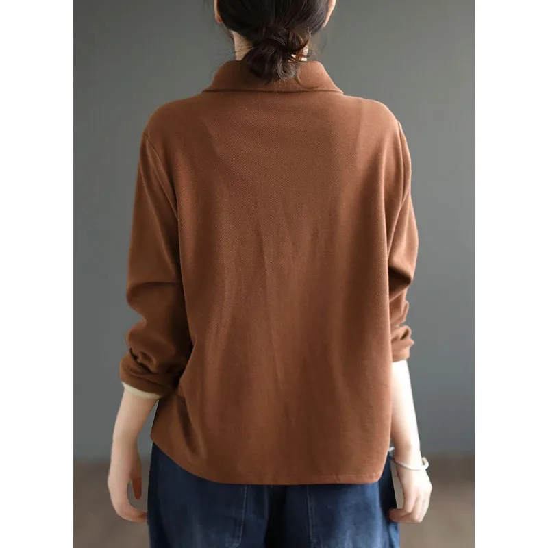 Women\'s Clothing 2023 Autumn Winter New Simplicity Versatile Spliced Button Doll Neck Long Sleeve Solid Color Commuting Shirt