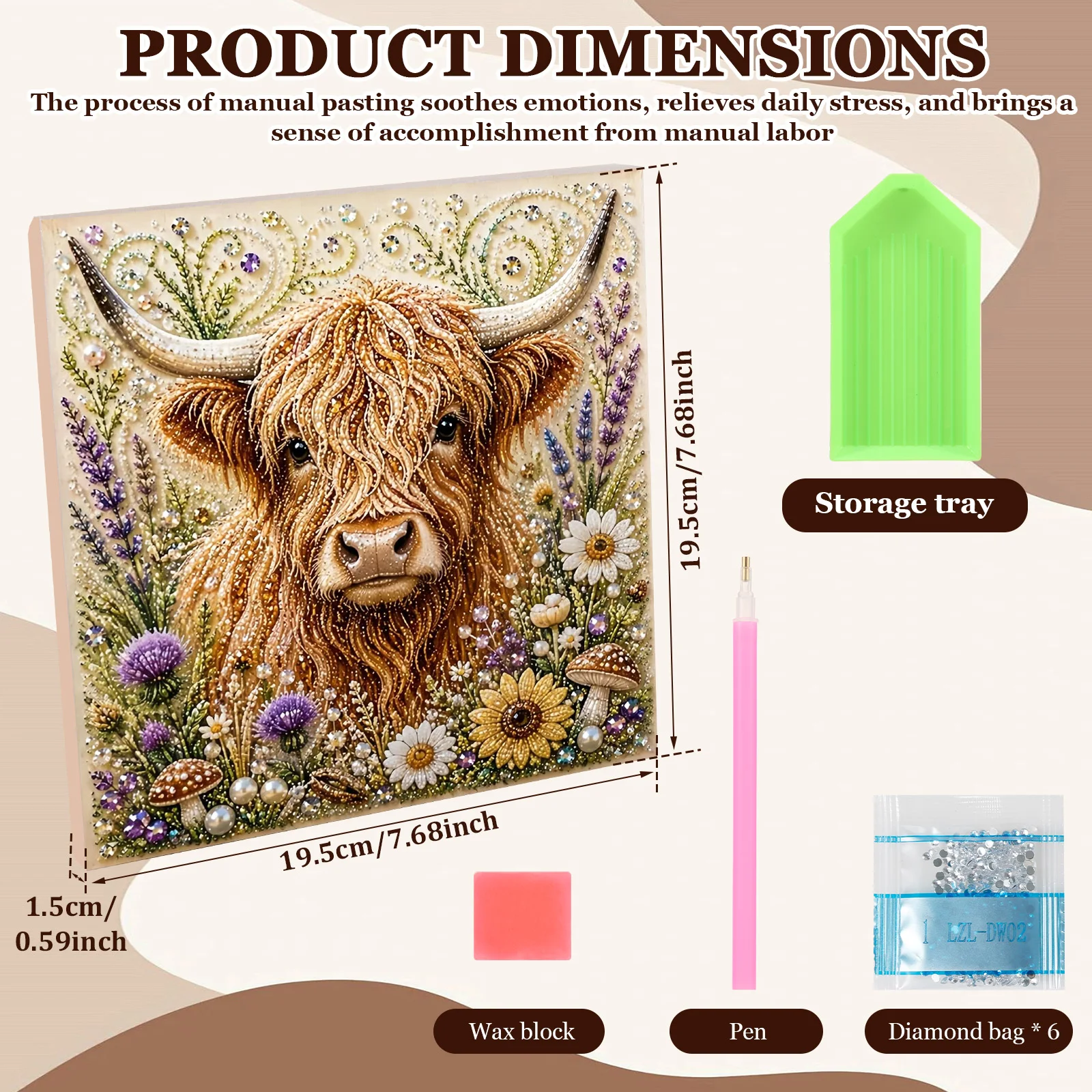 Highland Cattle/Owl/Bee Pattern Pearl Painting Kit DIY Sparkling Animals Diamond Dots Set Shiny Pearl Mosaic Art Craft Project