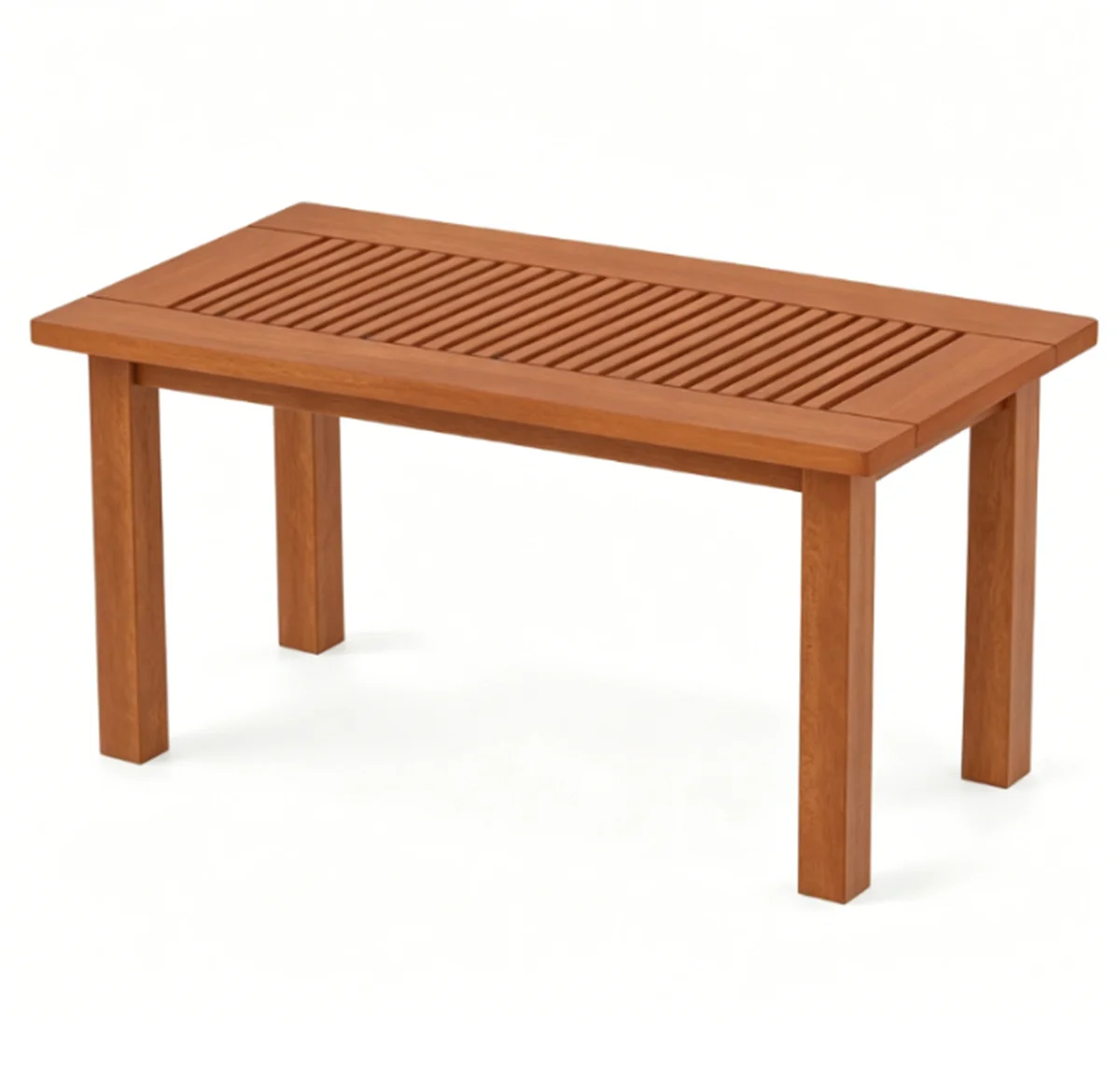 Rectangle Solid Hardwood Patio Coffee Table Slatted Drainable Tabletop Teak Oil Finish for Garden Backyard Poolside