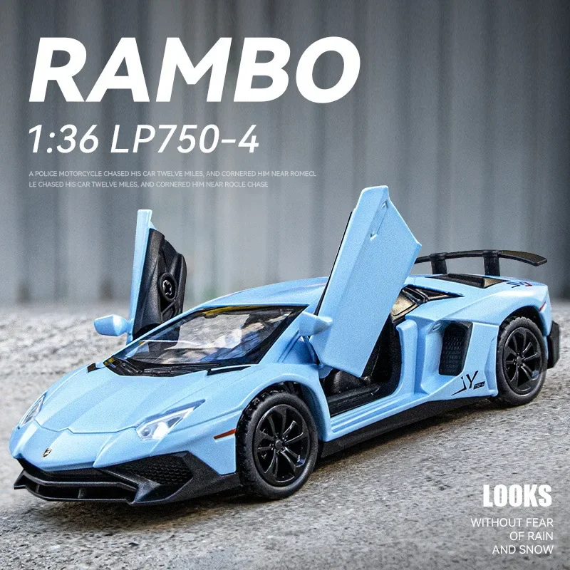 New 1:36 Lamborghini LP750-4 Alloy Sports Car Model Racing car Pull back Sound and Light collection ornaments