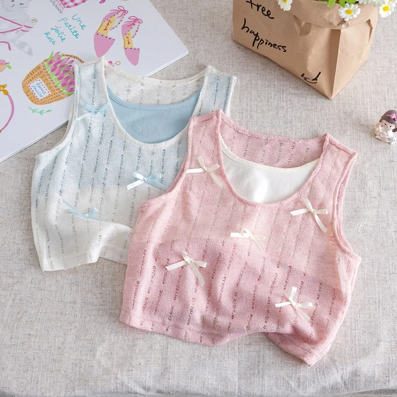Girls Vest Outer Wear 2025 New Summer Children's Bow Top Baby Girl Sleeveless Bottoming Shirt Fashion
