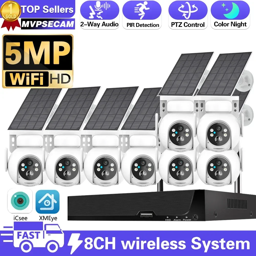 

4MP Solar Camera WiFi CCTV Surveillance Camera Waterproof Night Vision PTZ Two Way Audio PIR Human Detect 5MP 8CH WiFi NVR Kits