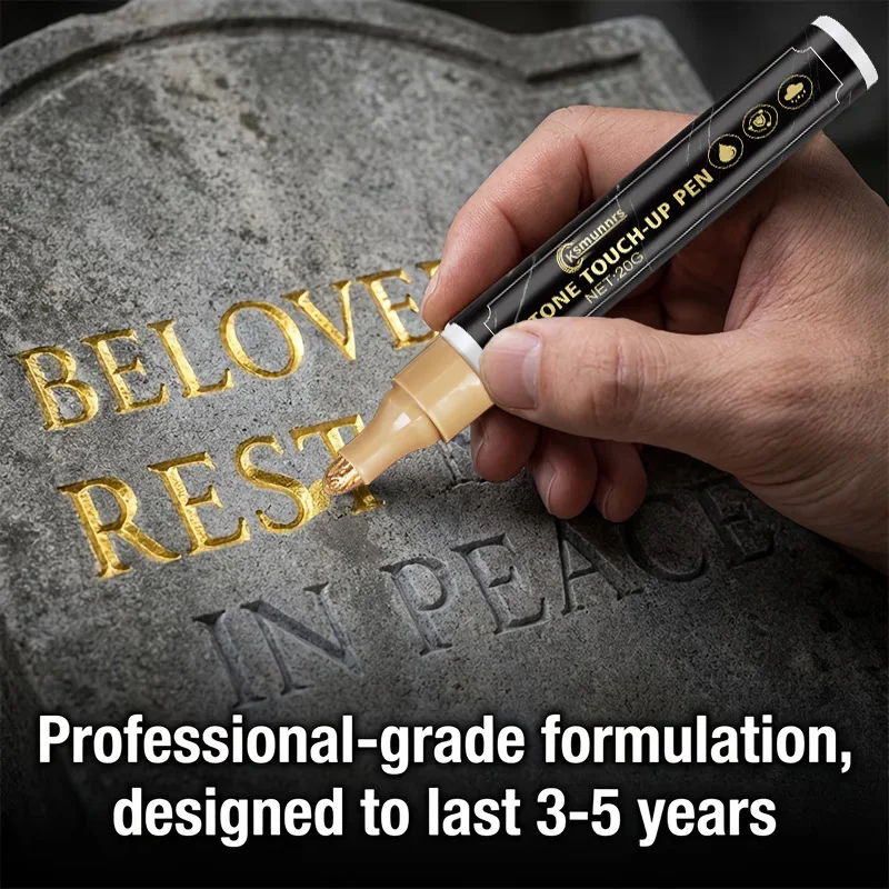 Golden Tombstone Marker – Restores faded inscriptions on tombstones and granite surfaces. Weatherproof, quick-drying oil-based