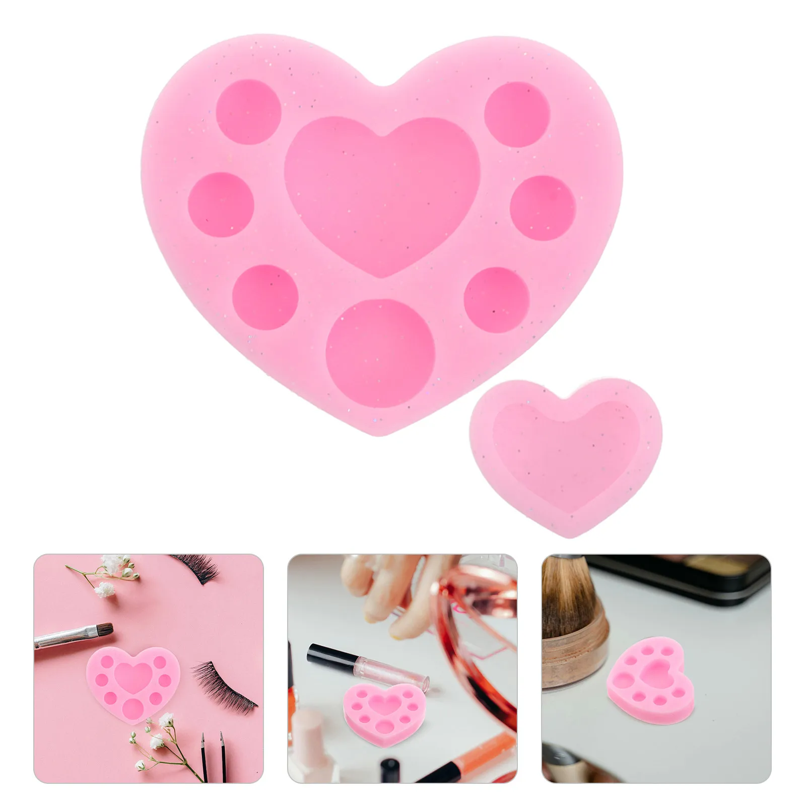 

Silicone Heart Tint Palette Pink Portable Reusable Eyebrow Eyelash Mixing Dish Lamination Tray