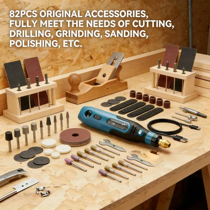 Mini Cordless Rotary Tool 3-Speed 5000-15000RPM USB Charging Rotary Tool Kit With 82 Accessories Lightweight 3.7V Power Pen Grinder For Sanding Polishing Drilling Engraving DIY Crafts