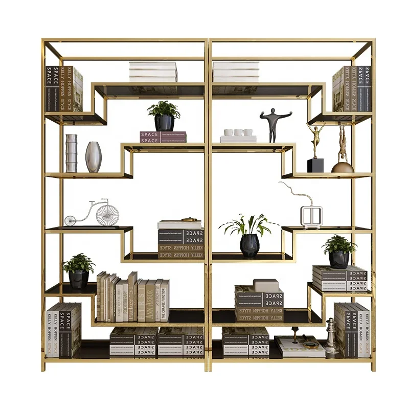 Modern high-quality stainless steel bookshelf family hotel office custom light luxury bookshelf