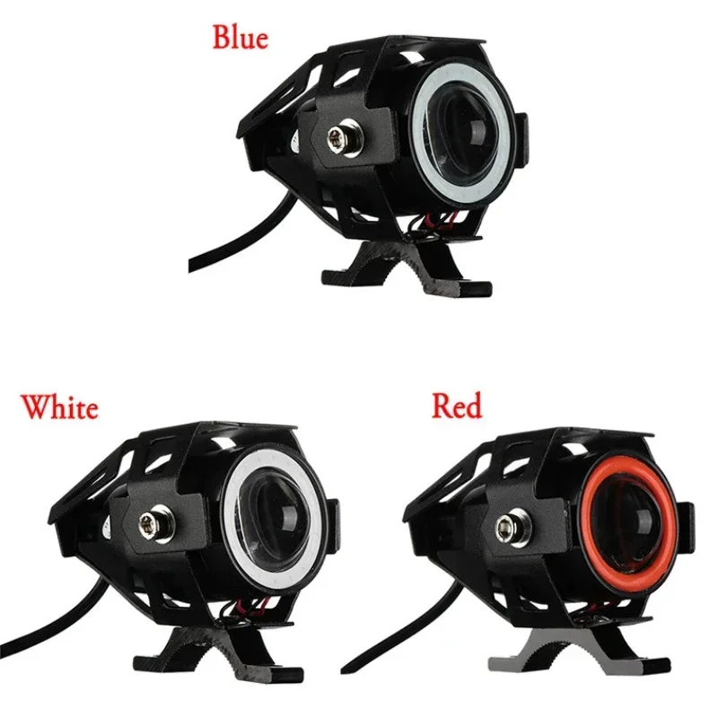 125W LED Auxiliary Motorcycle Headlight Universal 1200LM Angel Eyes U7 Mini Motorcycle Spotlights Bicycle Lamp Accessories