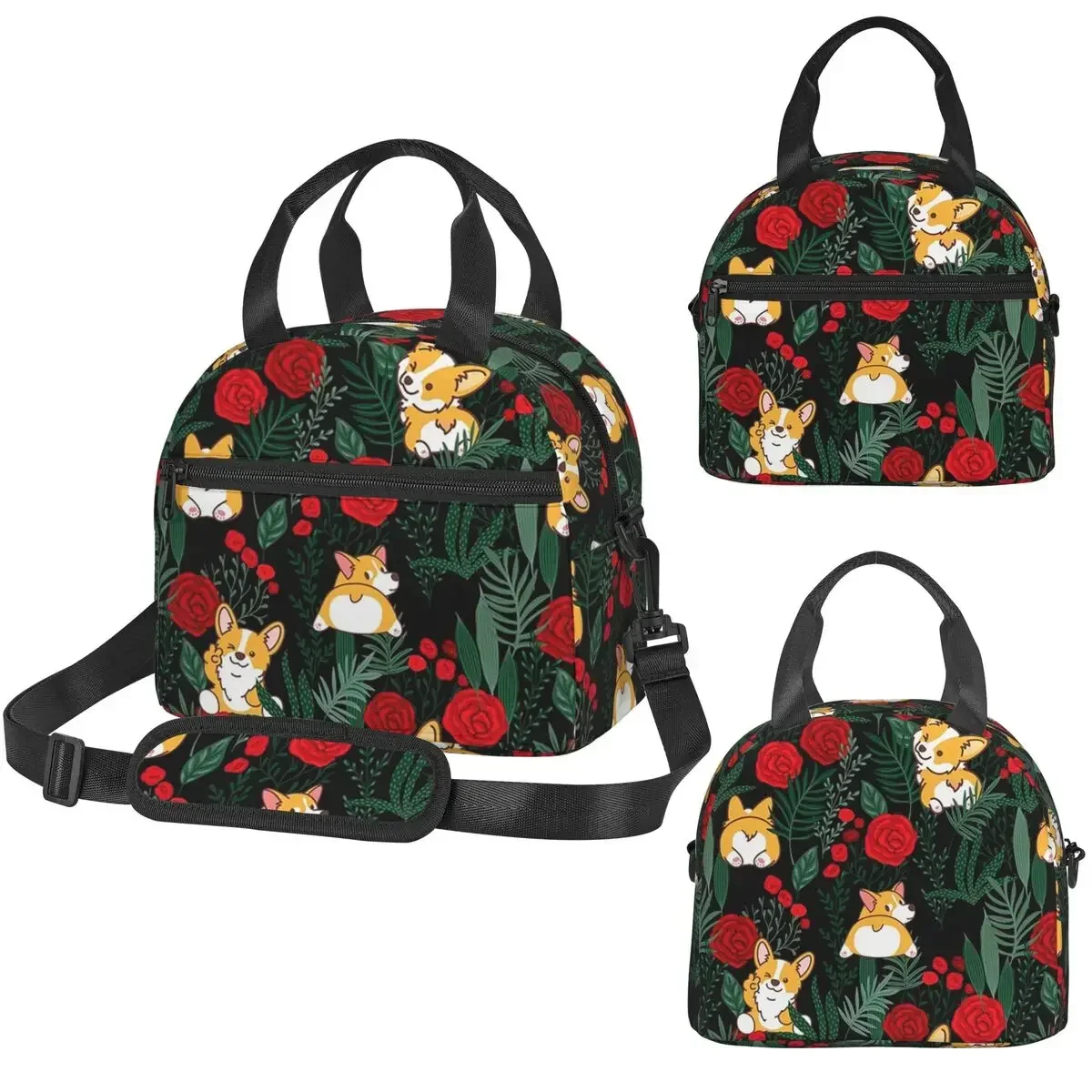 Corgi Dog In Garden Insulated Lunch Bag for Kids School Cooler Thermal Box Tote Portable Lunch Boxes