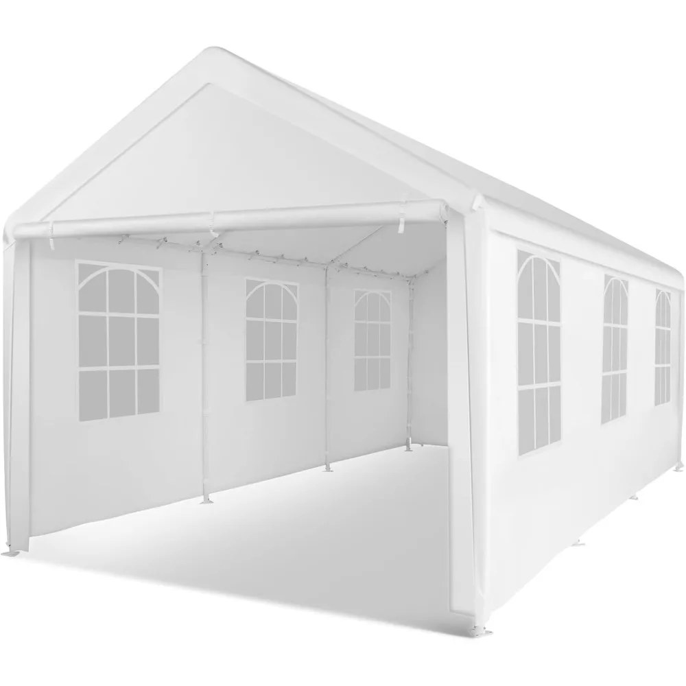 Carport 10×20, Large Portable Garage, All-Season Carport with Roll-up Ventilated Windows and Removable Sidewalls, Waterproof