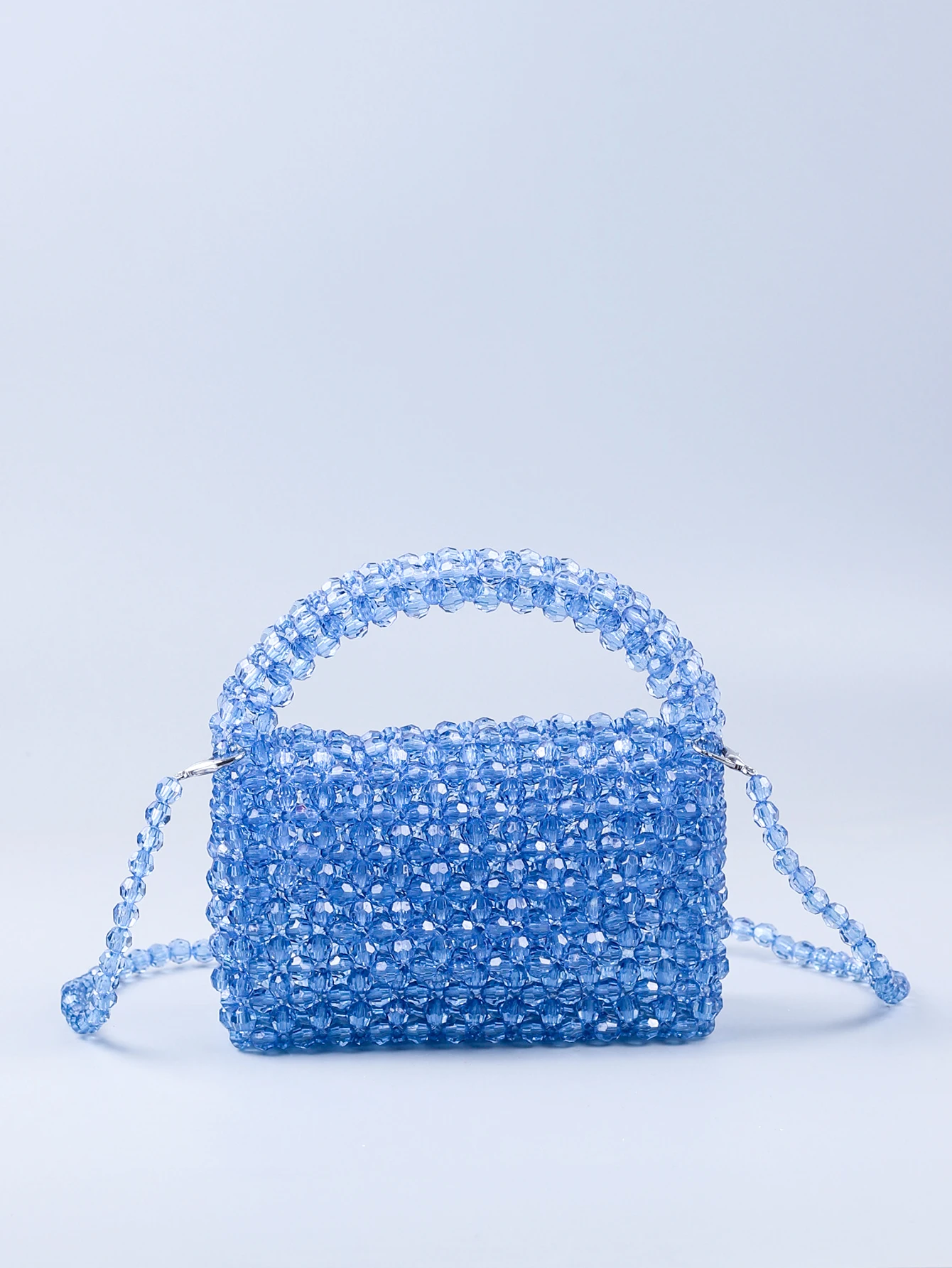 Small and Pure Handmade Beaded Hollow Crystal Beads Knitted Handheld Banquet Candy Color Small Square Bag