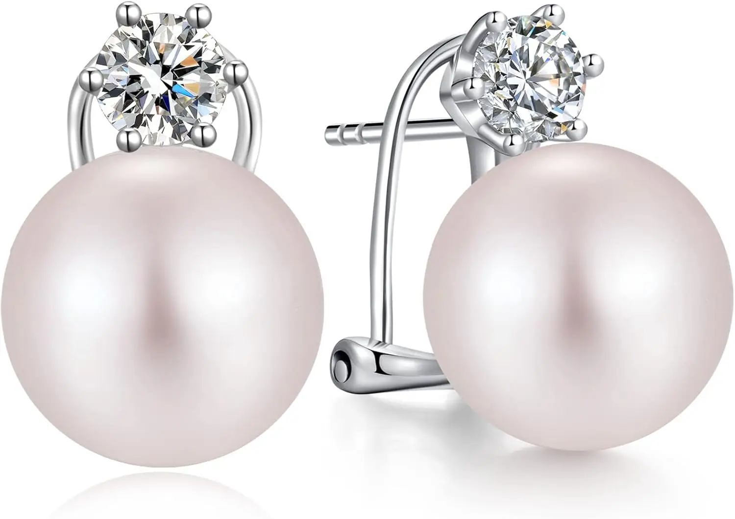 

Elegant 925 Sterling Silver Pearl Stud Earrings, 10-12mm Cubic Zirconia Jewelry Gift for Women