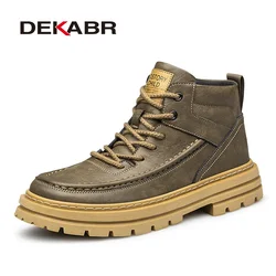 DEKABR Genuine Leather Men's Ankle Boots Luxury Comfortable Style Shoes Casual Personalized Handmade Thick Sole Boots Size 38-48