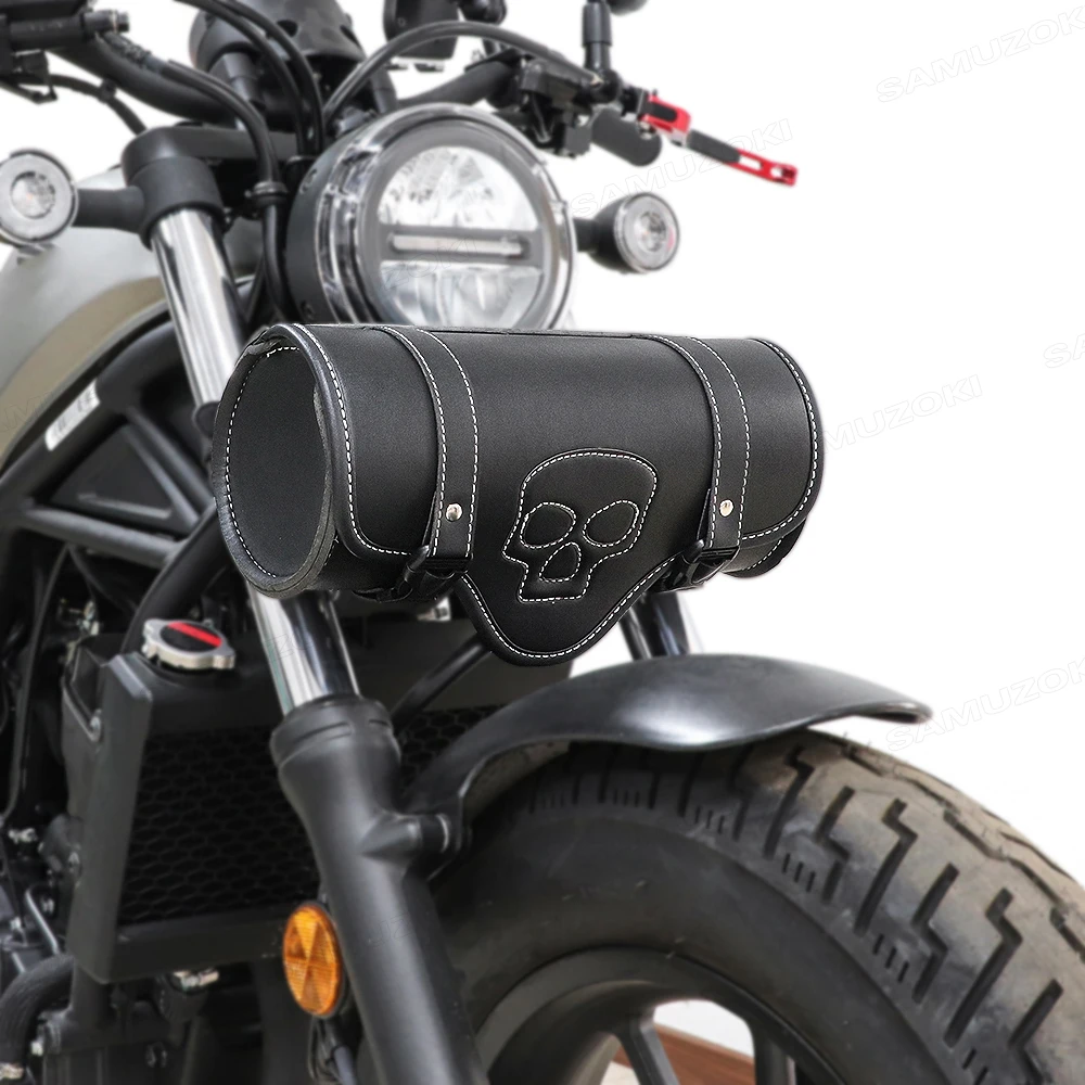 Retromotorcycle Skull torba narzędziowa widelec kształt beczki kierownica przedni widelec torba dla Harley Chopper Bobber Cruiser Sportster XL883 1200