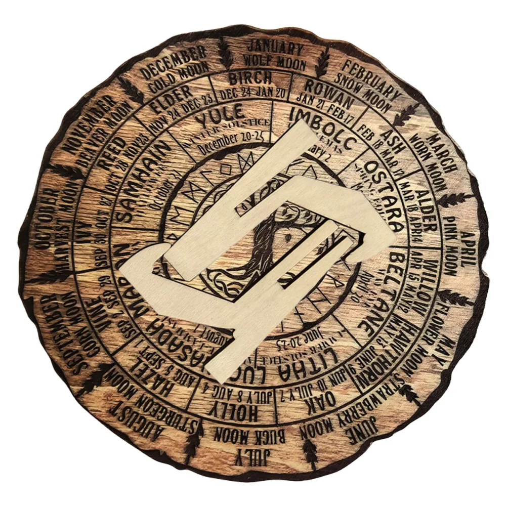 

Pagan Wheel of The Year Calendar Wooden Ornaments Vintage Decor Decoration Boxwood