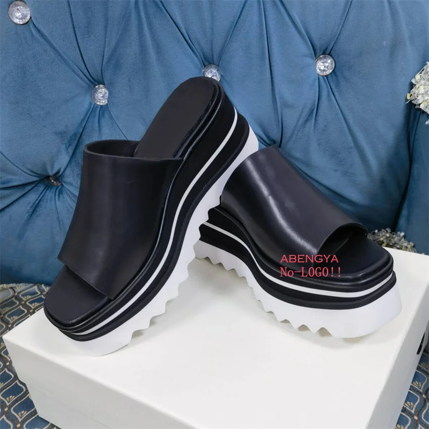 Summer New Black Leather Flat Slippers Women Open Toe Mules Dress Flat Slides Designer Casual Party Beach Walk Shoes For Women view 6