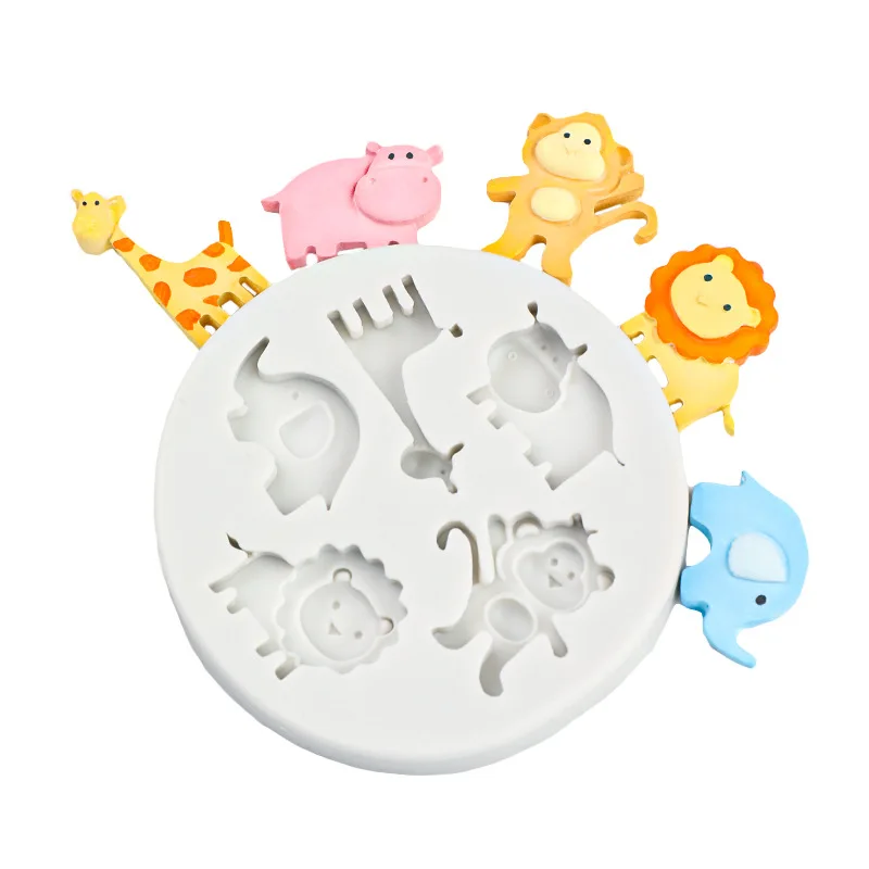 

Forest Animal Series Hippo Lion Elephant Monkey Giraffe Small Animal Fondant Cake Decoration Silicone Mold Baking Accessories