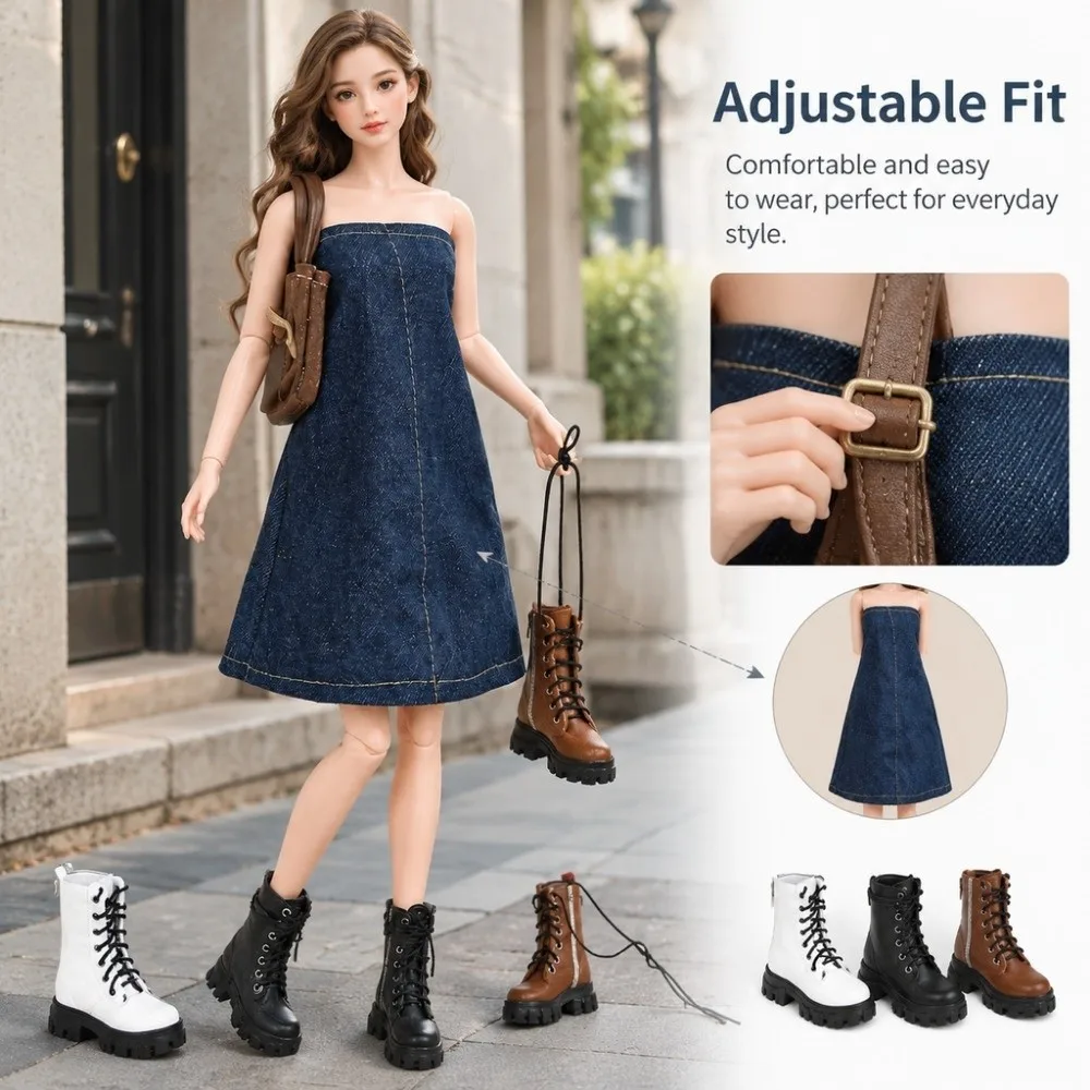 Fashion 1/6 BJD Doll Shoes Jeans Dress Accessories Multistyles PU Leather Versatile Vintage Boots Kneehigh Boots