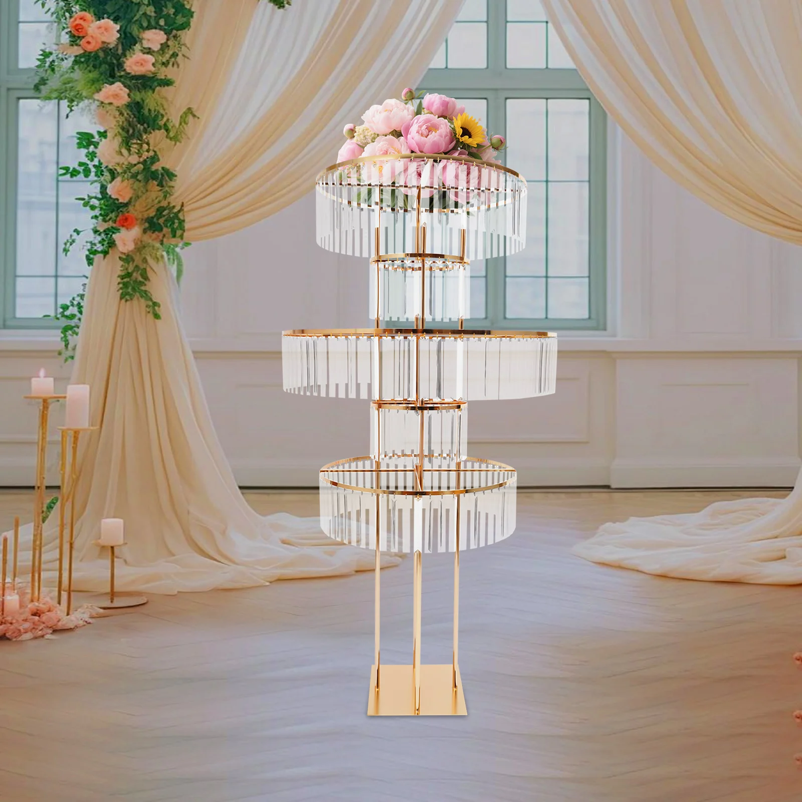 

Большая квадратная подставка для свадебных торжеств, высота 1,55 м, металлическая акриловая подставка для свадеб, банкетов, юбилеев и мероприятий