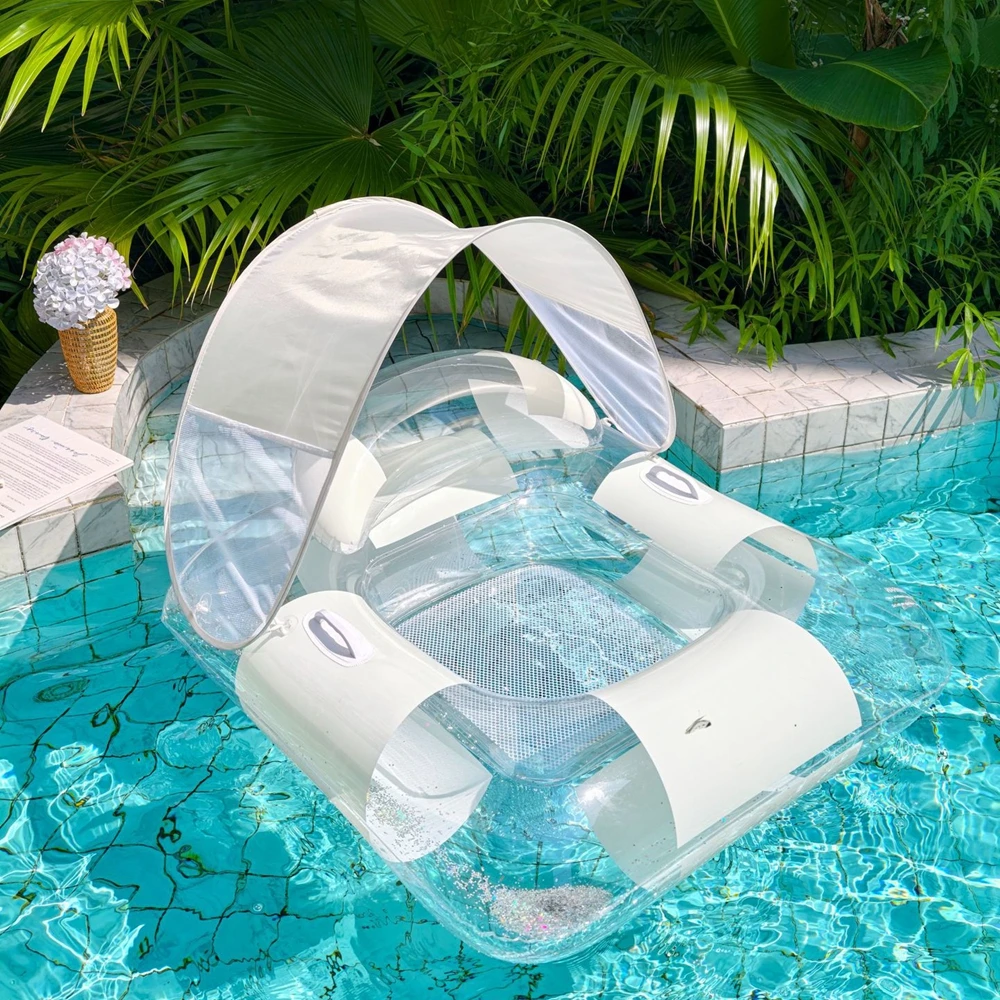 1PC Inflatable Pool Float Chair - 1 Pack Pool Floaties with Handle& Headrest, U-Shaped Pool Lounger Summer Water Float - view 6