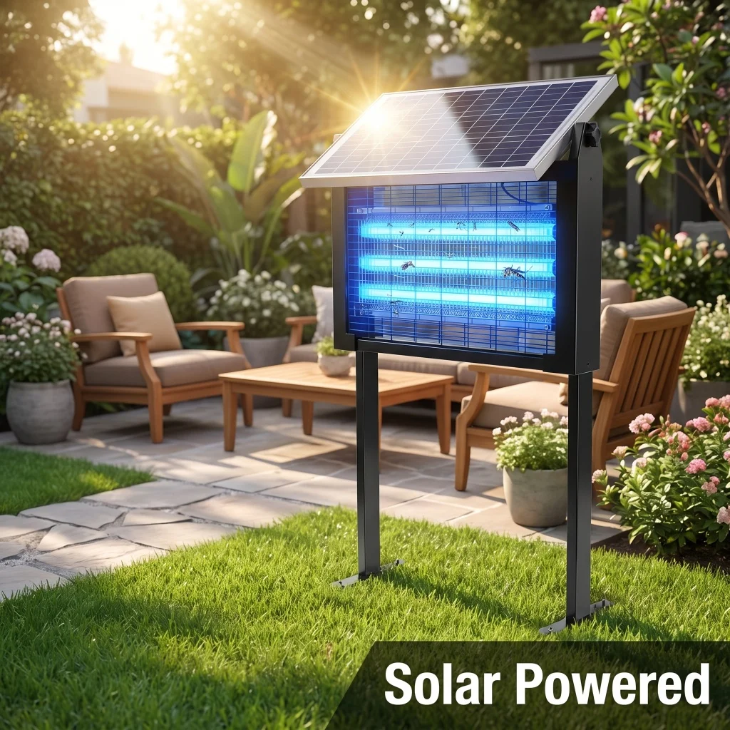 Solar Mosquito Killer Lamp B Model 10W Rotatable Monocrystalline Silicon Solar Panel 3000mAh Battery Smart Light Control 3 Tubes Design Waterproof Outdoor Bug Zapper With Ground Stakes For Garden Yard Patio Farm