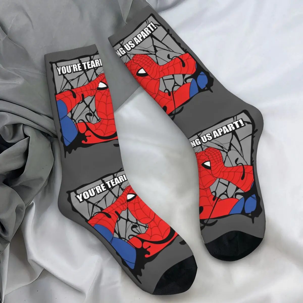 Men's Socks Spider Man You're Tearing Us Apart Meme Graphic Stockings Autumn Gothic Soft Socks Running Sports Non-Slip Socks