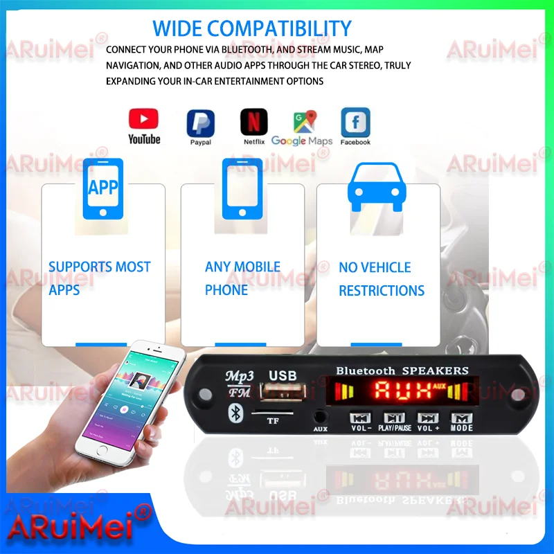 160W Amplifier Bluetooth 5.0 MP3 WMA APE Decoder Board DC 12V Handsfree Car Audio USB TF FM Radio Mp3 Music Player Speaker