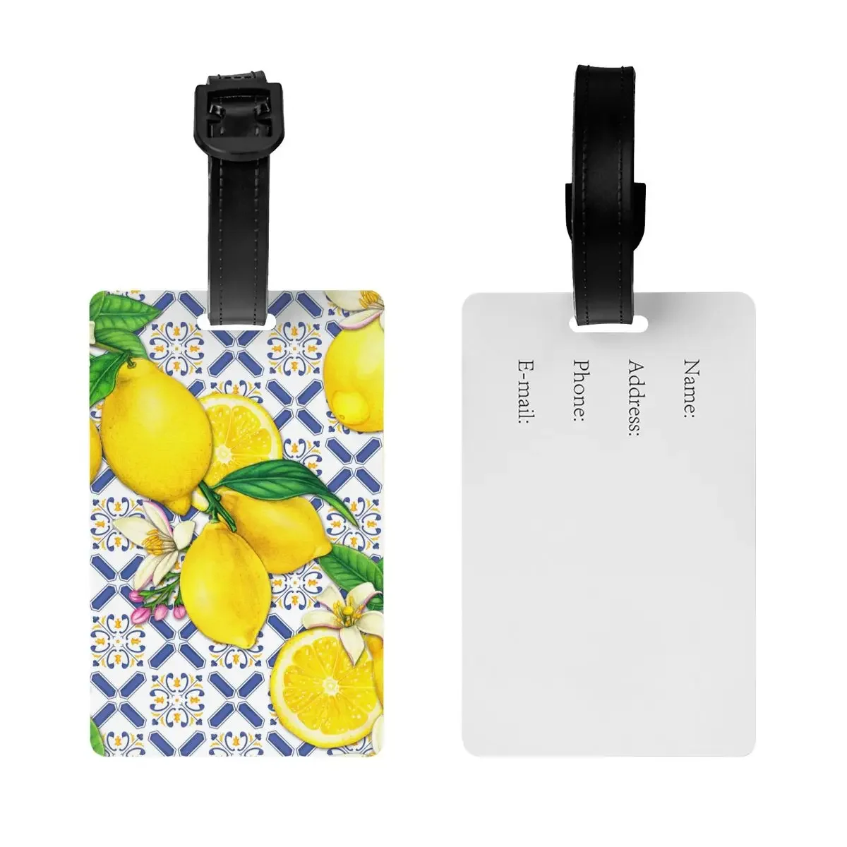 Custom Mediterranean Tiles Summer Fruit Lemons Luggage Tag Custom Baggage Tags Privacy Cover ID Label