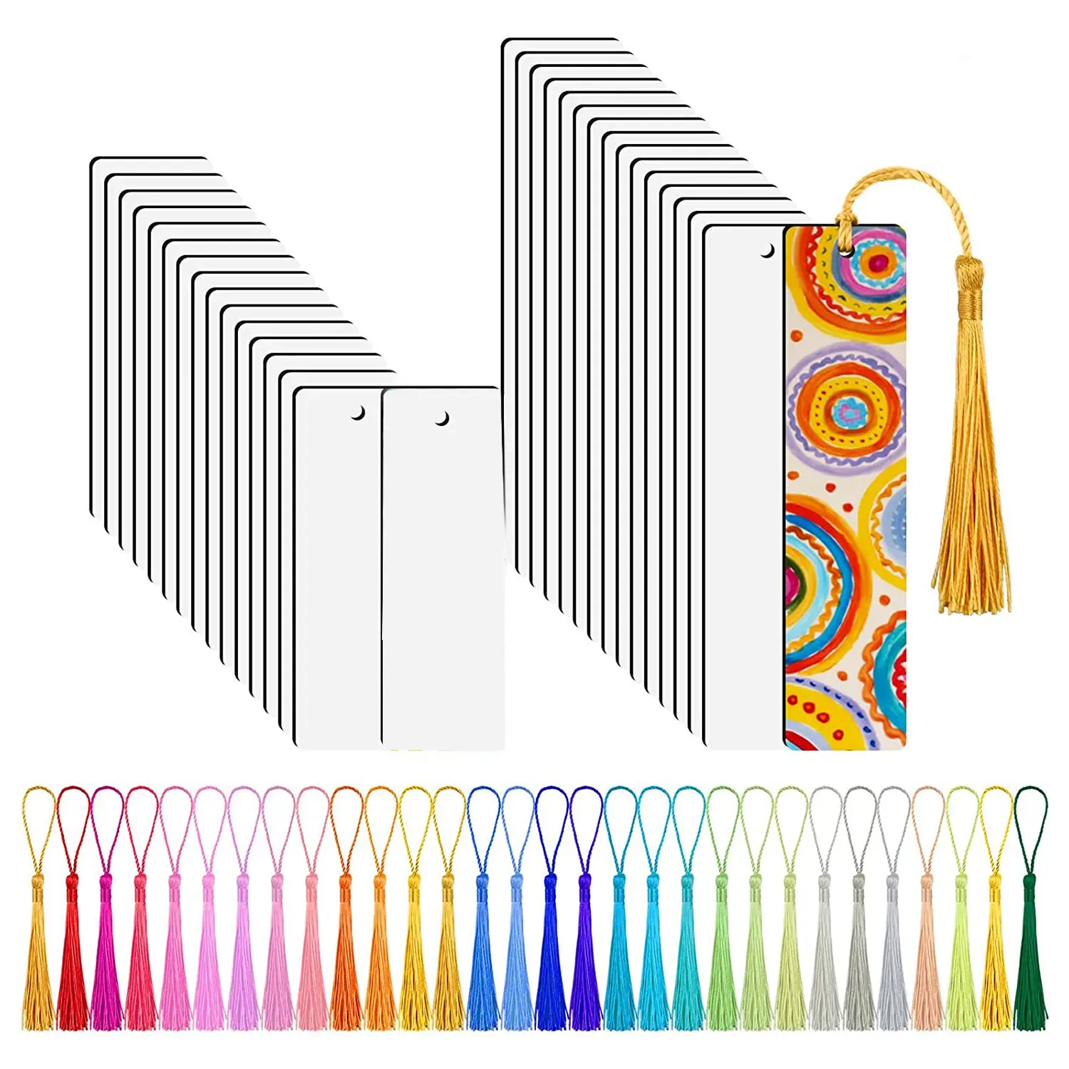 

30 Pcs Sublimation Blanks Bookmark, Sublimation Blanks with 30 Pcs Colorful Tassels for DIY Bookmarks Crafts Projects