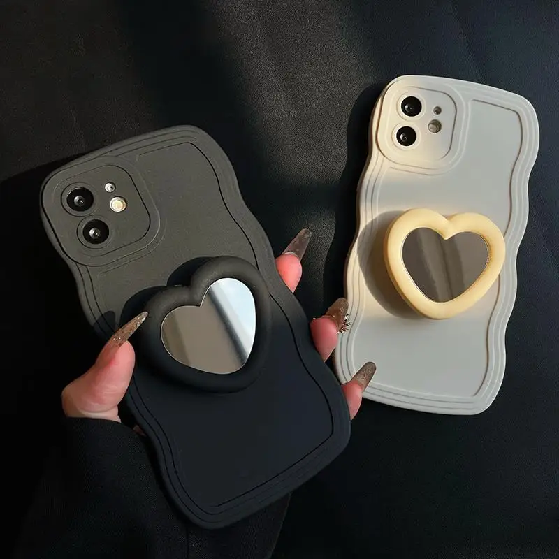 A 52 53 13 Love Heart Holder Curly Wavy Case For Samsung Galaxy A52 A53 A13 A23 A33 A72 A73 A72 A32 4g 5g Stand Silicone Cover