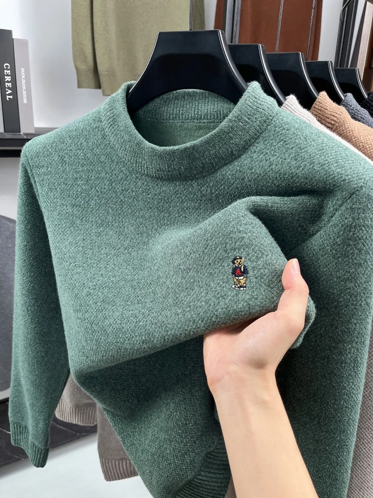 Fashion cartoon bear embroidery luxury brand sweater pullover autumn winter soft comfort knitted round neck casual men's wear