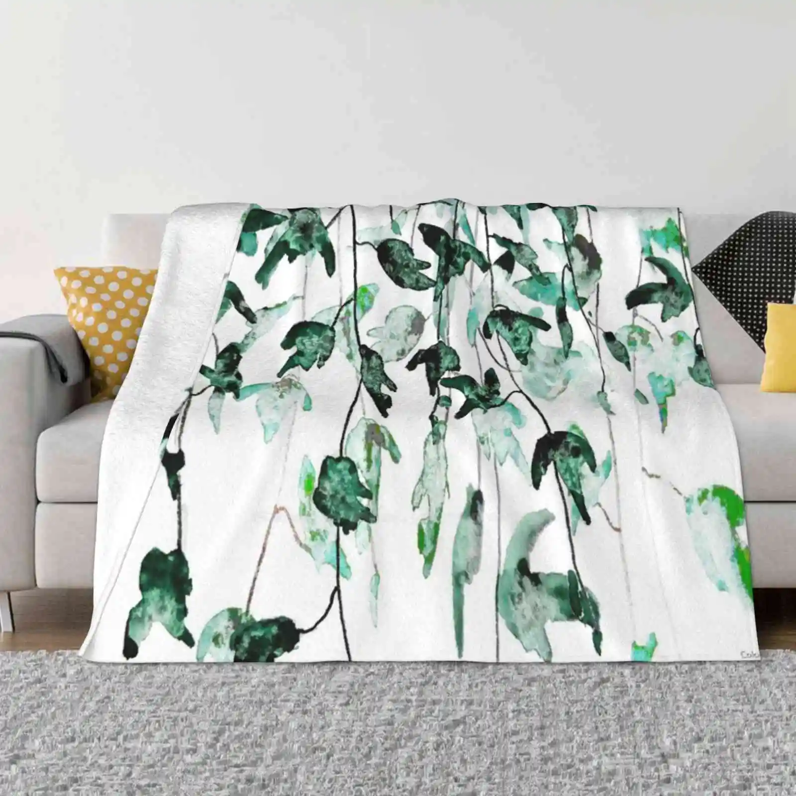 Ivy On The Wall Watercolor Low Price New Print Novelty Fashion Soft Warm Blanket Ivy Watercolor Ivy Leaf Arts Green Arts Nature