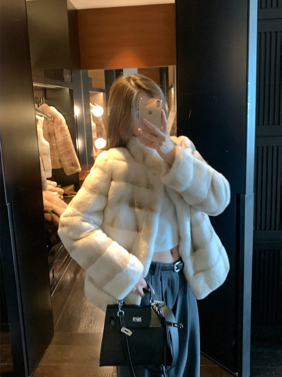 BFFUR High End Winter Natural Rex Rabbit Fur Coat Woman New Short Coats Autumn Jacket Warm Fur Coat Outerwears