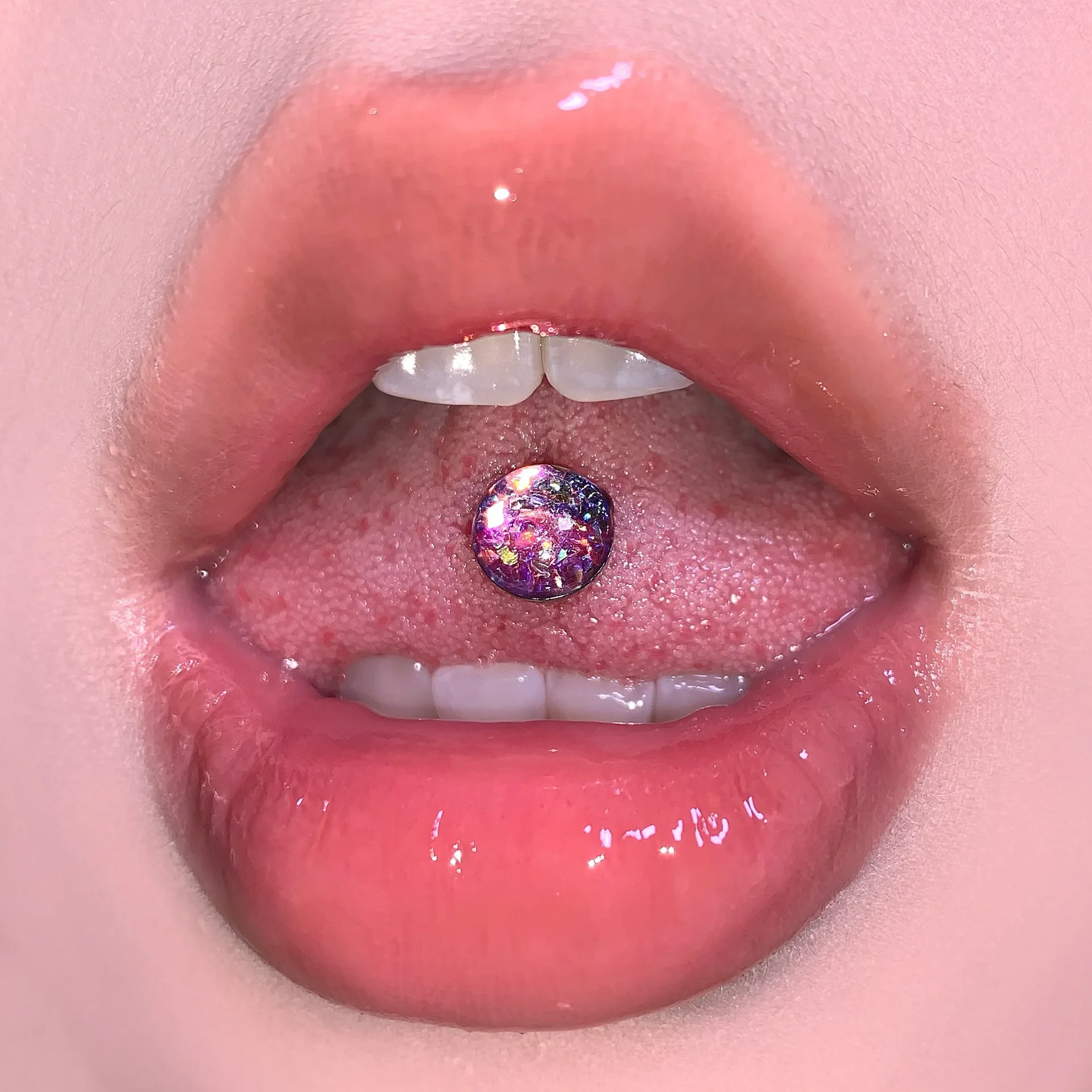 Personalized Broken Zircon Starry Sky Perforated Stainless Steel External Thread Rod Tongue Stud Piercing Jewelry