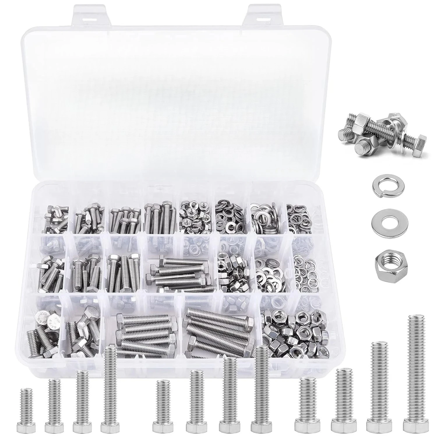 

480PCS 304 Stainless Steel, 13 Metric Common Sizes Included M4 M5 M6 Bolts Nuts Assortment Kit
