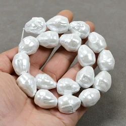 APDGG Big Natural White Thread Baroque Sea Shell  Water drop Mother Of Pearl Loose Beads 16'' For Necklace Jewelry Making DIY