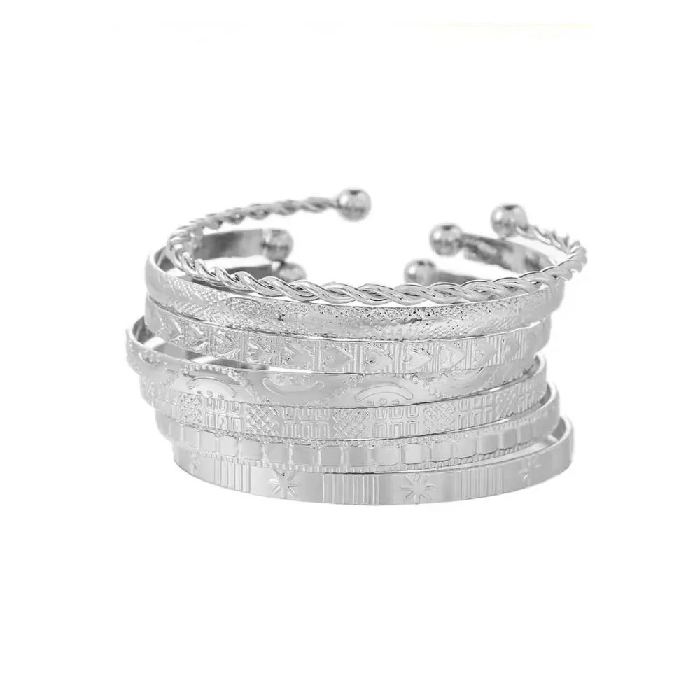 7 قطع خمر أنيقة المعين القلب تويست تصميم الإسورة سوار SilverColor السلس أساور مجموعة للنساء سحر المجوهرات هدية