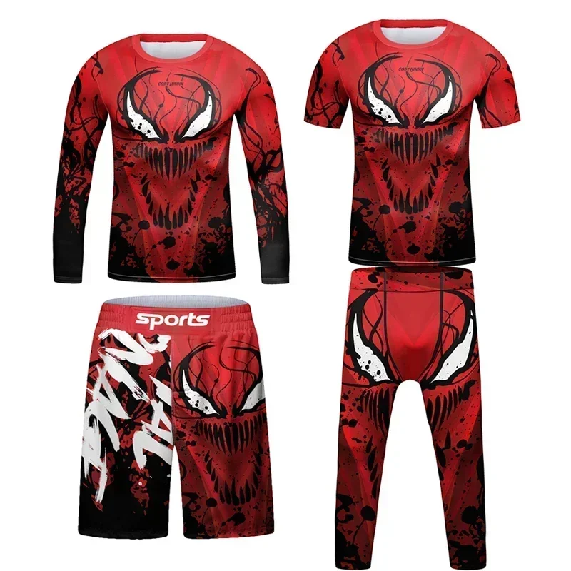 Kids MMA BJJ Tracksuit Jiu Jitsu Rashguard Quick Dry Training Gym Clothing Boys Boxing Suit Children 4PCS Running Set Sportswear