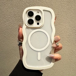 2 in 1 Wavy Frame Phone Case For iPhone 15 Pro Max 17 Air 16 14 13 11 12 Magnetic Wireless Charge Shockproof Back Cover