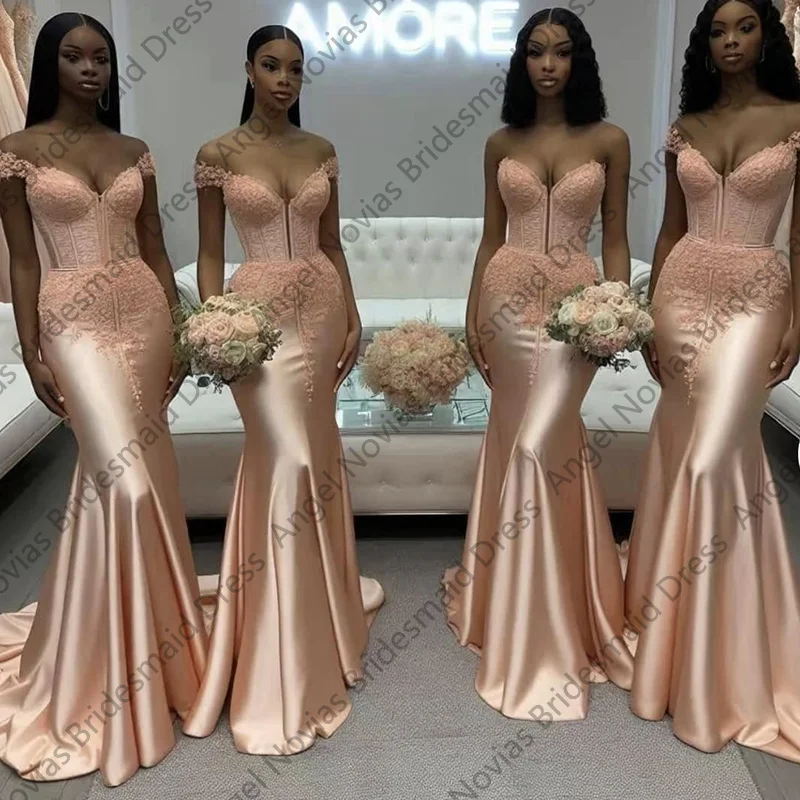 

Customized Long Mermaid Pinky Bridesmaid Dresses Wedding Party Maid Of Honor Dress vestidos de fiesta elegantes 2024 para boda