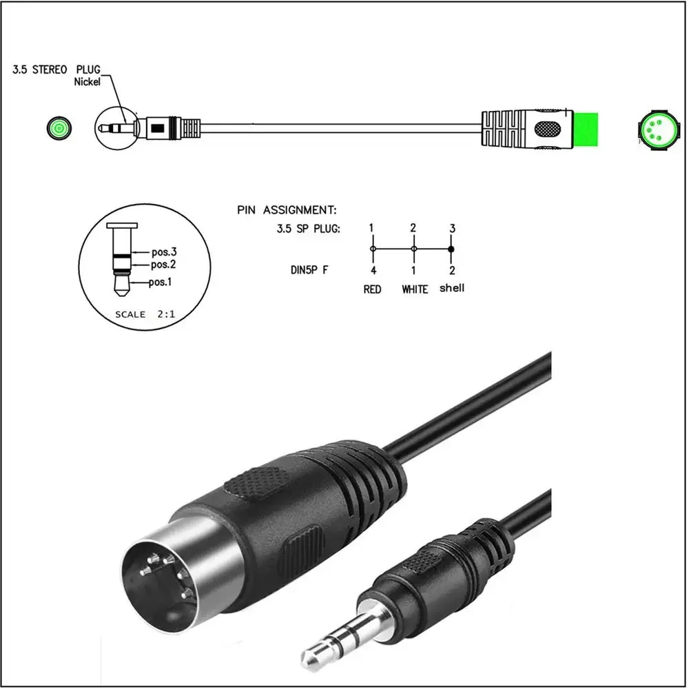 DIN 5pin To 3.5mm Cable 5Pin DIN Female To 3.5MM Male SmartPhone AUX Headphone Stereo Jack Adapter Input Cable 0.5M 1M 1.5M
