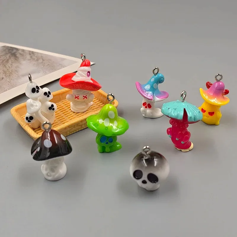 10Pcs Halloween Demon Mushroom & Skull Resin Charms Pendants DIY Earrings Keychains Necklace Jewelry Making Supplies