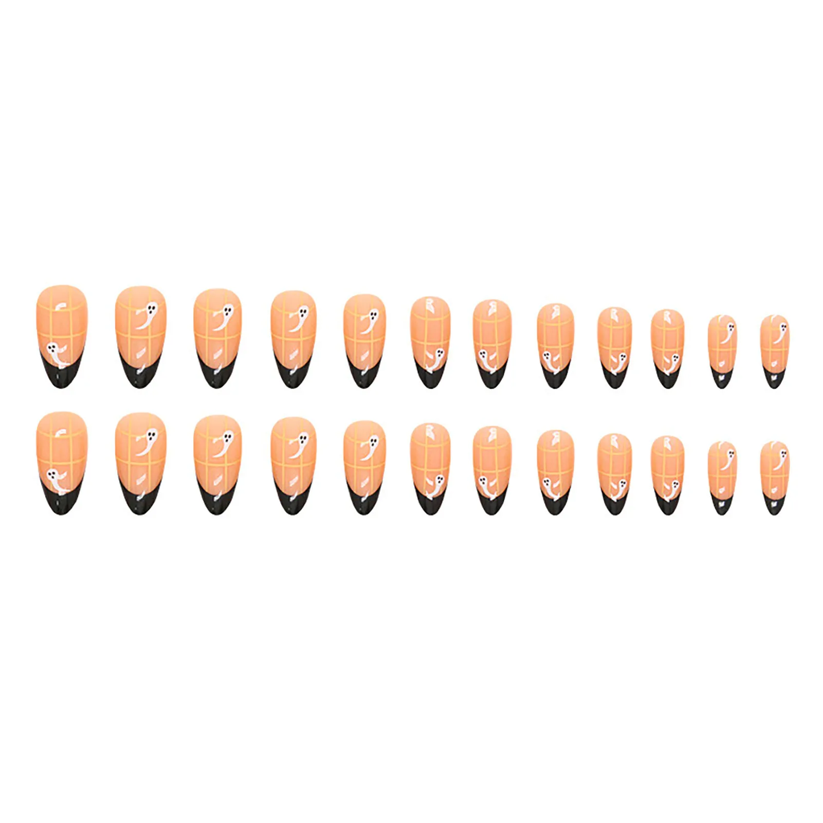 Grid Printed Nude Almond False Nails Lightweight and Easy to Stick Fake Nail for Stage Performance Wear