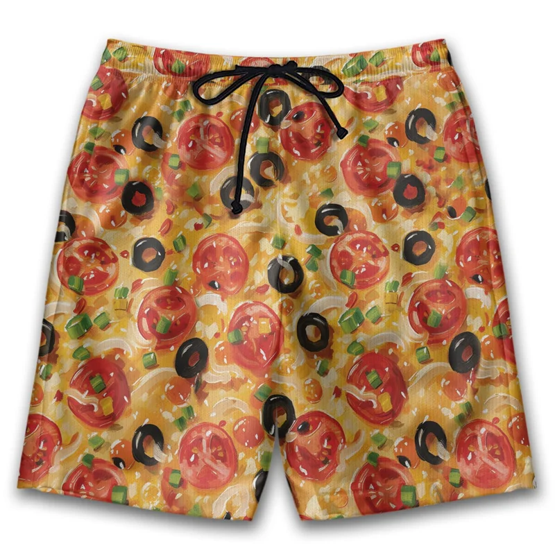 Funny Food Pattern Beach Shorts Summer Swim Trunks 3d Printed Pizza Hawaiian Shorts Kids Drawstring Lightweight Boardshorts