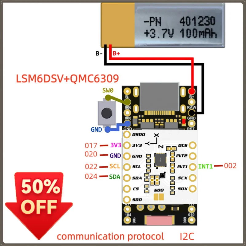 LSM6DSV QMC6309 Breakout Module for SlimeVR Tracker SPI I2C Dual Protocol