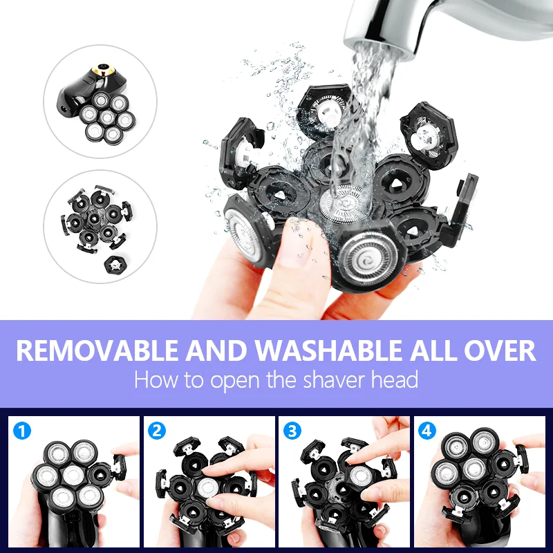 교체 전기 면도기 헤드 전기 면도기 7D 독립적으로 7 커터 플로팅 헤드 방수 스테인레스 스틸 면도날