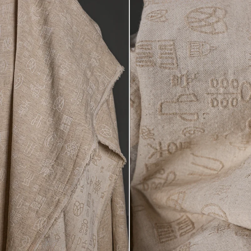 

Hemp Oracle Bone Inscription Jacquard Fabric Natural Texture Chinese Coat Shirt Pants Skirt Clothing Designer Fabric