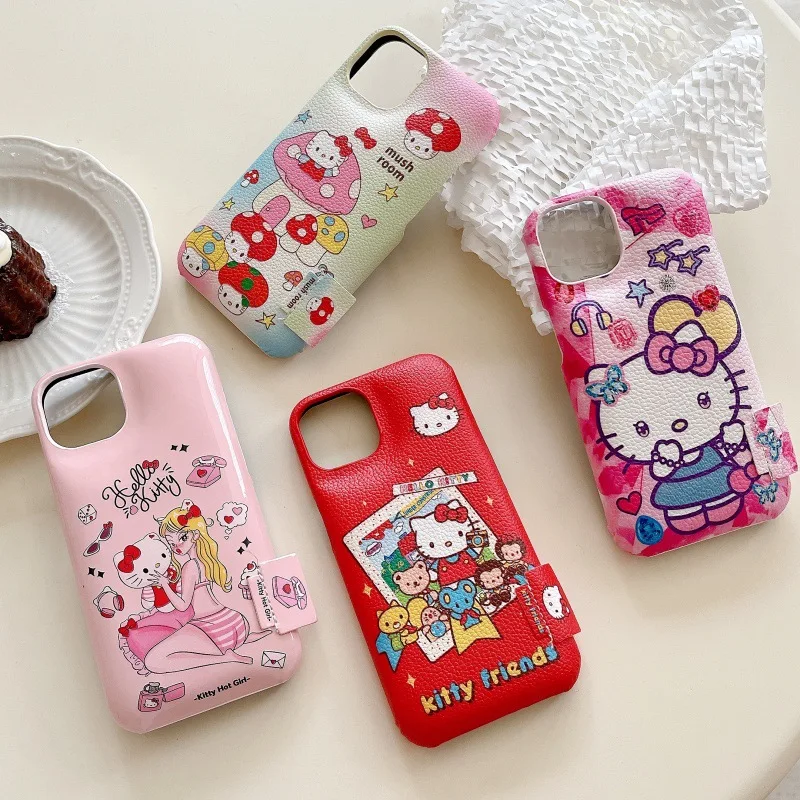 Sanrios Hellokittys Anime Kawaii Suitable for Apple 14promax Cartoon Cute Protective Cover 13pro Kt Cat 15pro Mobile Phone Case