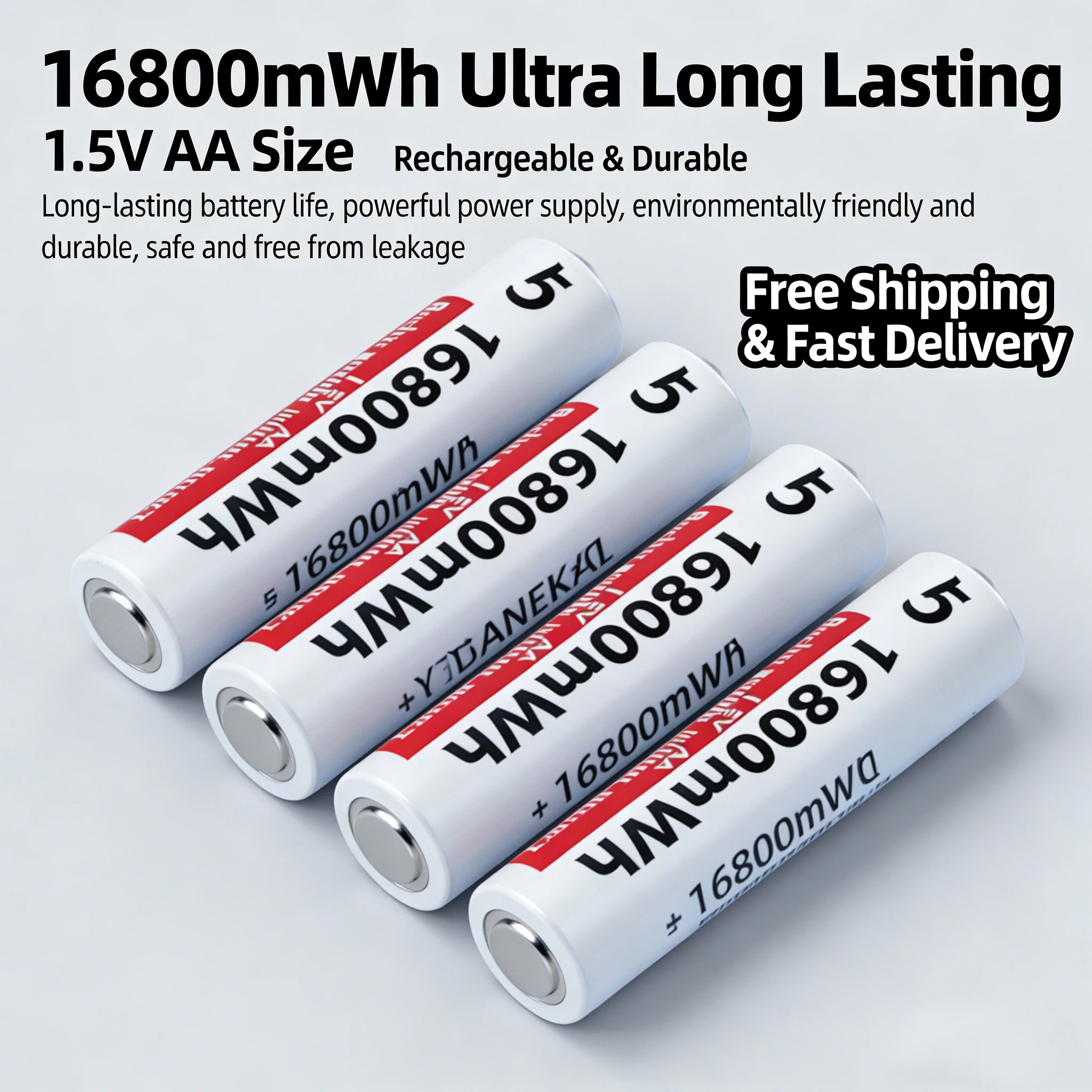 

1.5VLithium AA Rechargeable Battery 16800mWh,Constant Voltage Fast Charging Li-polymer Cell for Flashlight,Remote&Wireless Mouse