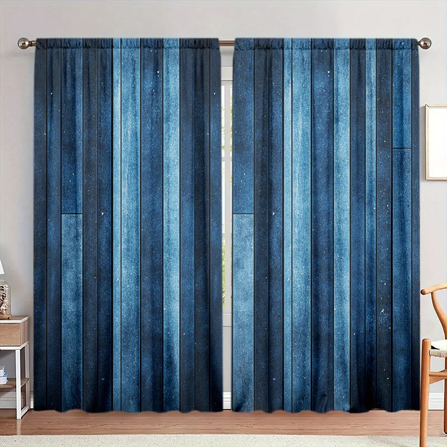 Blue Striped Curtain Panels Living Room Home Decor Curtain Set 50 Percent Light Filtering Window Drapes